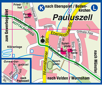 Ortsplan der Gemeinde Pauluszell, © REBA-Verlag Freising, 2018